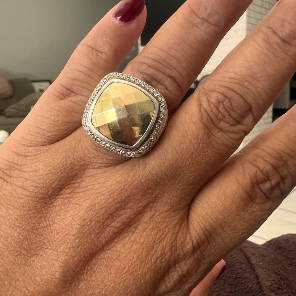 David Yurman diamonds Albion faceted gold ring sz 7